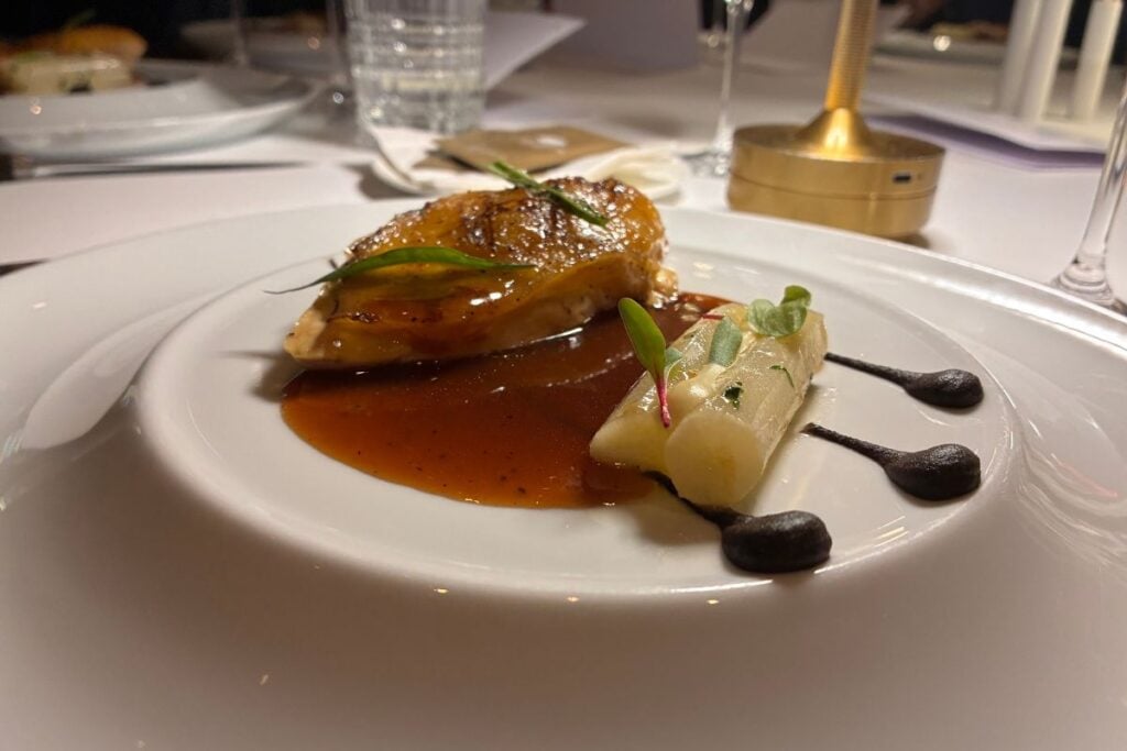 Mandarin Grill + Bar restaurant review grilled chicken marinated with tarragon, and served with salsified potato, sauce supreme